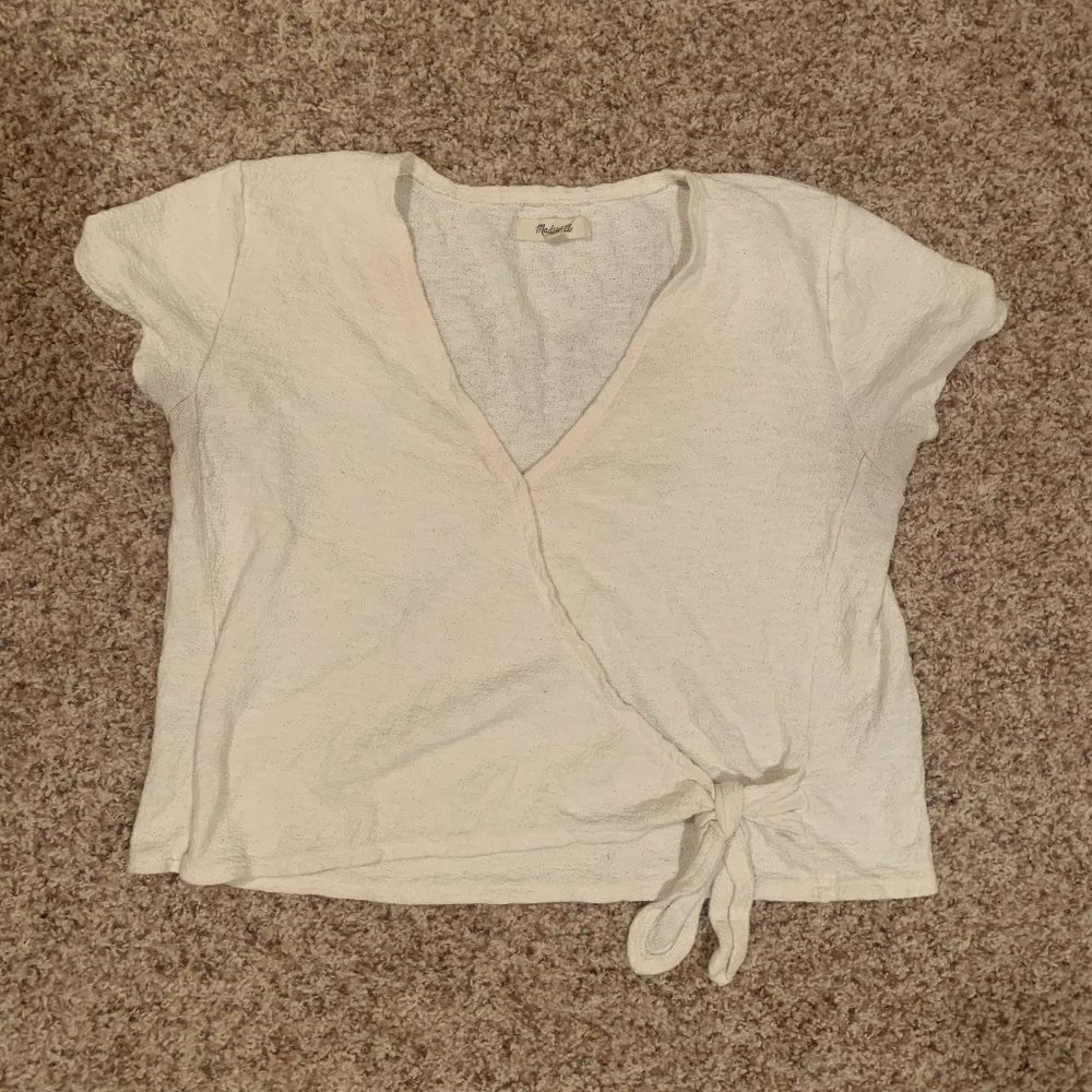 Madewell Cream V-Neck Front Tie Top Medium